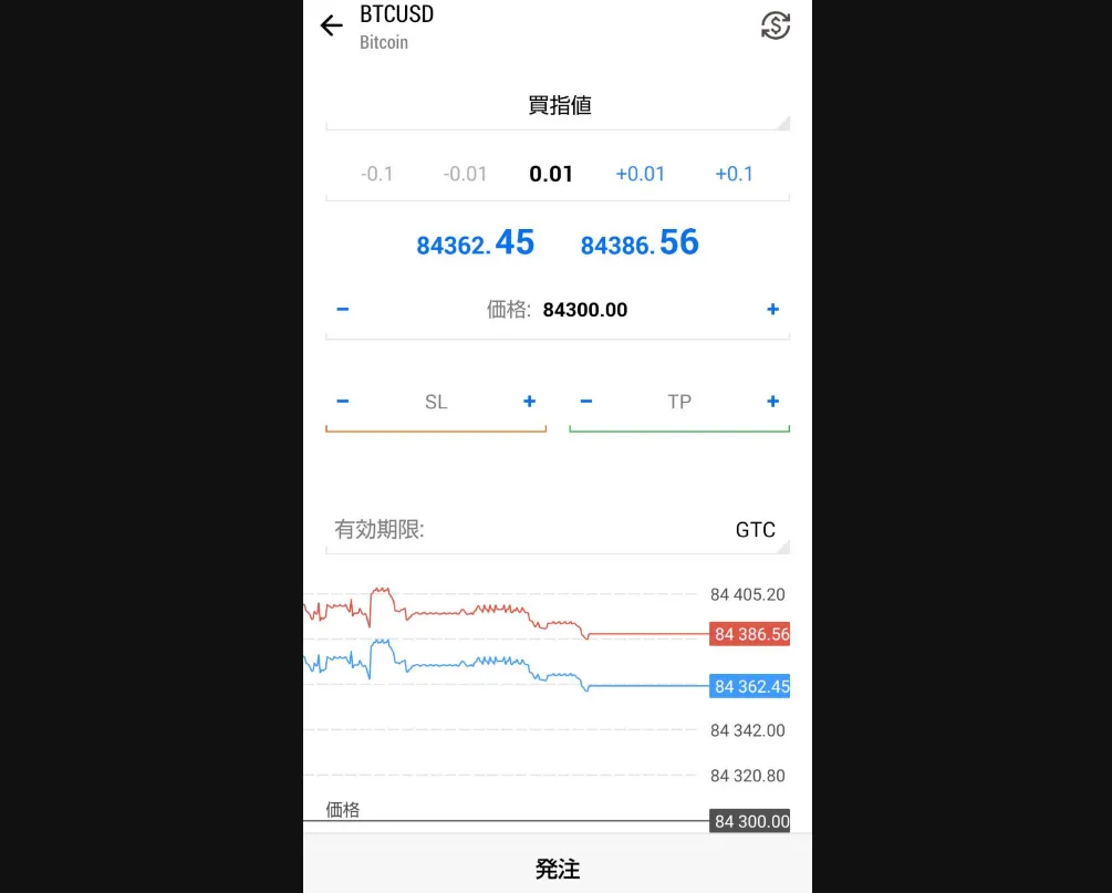 注文方法や指値価格などを設定