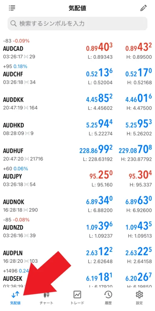 通貨ペアの追加・削除1
