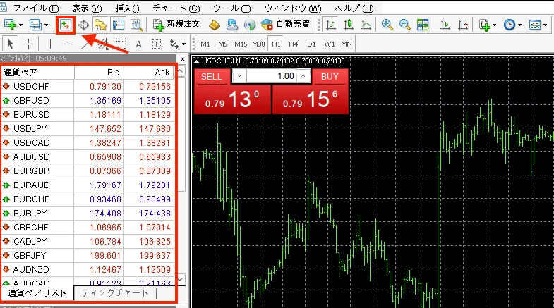 気配値表示を選択