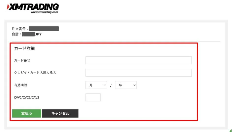 入力が完了したら「支払う」をクリックする