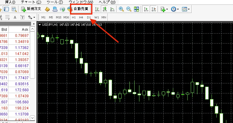 自動売買ボタンをオンに設定