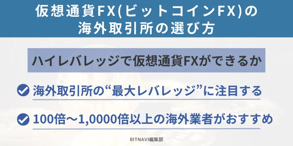 仮想通貨FX・ビットコインFXの海外取引所の選び方①ハイレバレッジで仮想通貨FXができるか