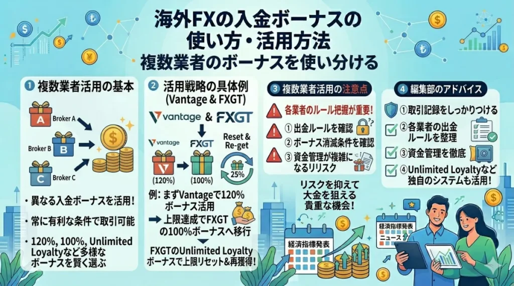 複数の海外FX業者の入金ボーナスを使い分ける