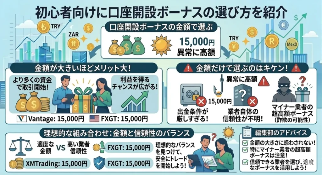 口座開設ボーナスの金額で海外FX業者を選ぶ