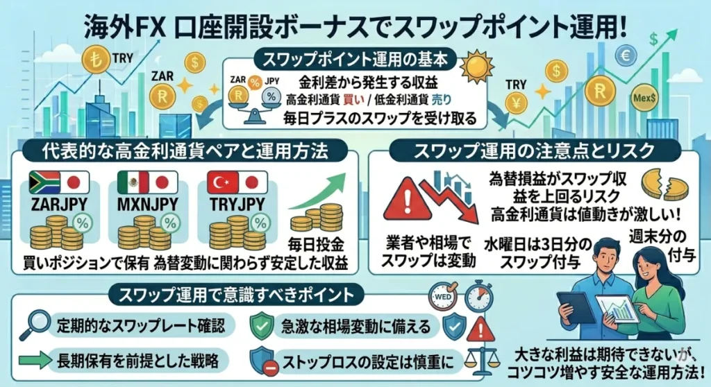 海外FXの口座開設ボーナスでスワップポイント狙いの運用