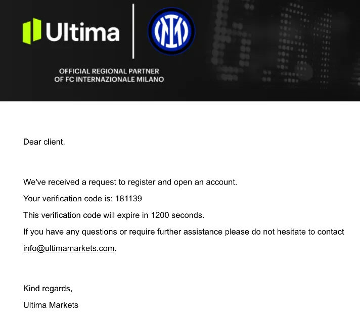 Ultima Marketsからメール認証コードが届く