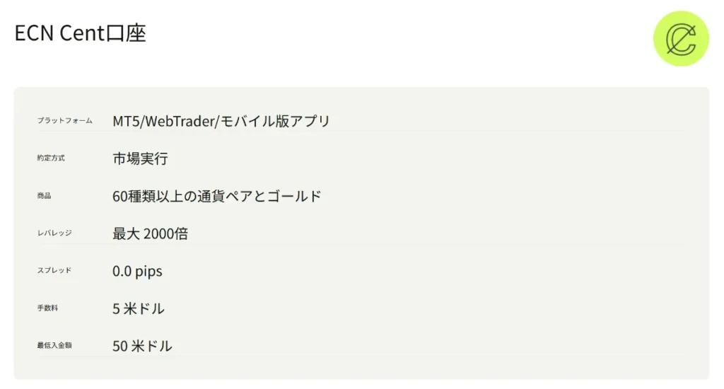 Ultima MarketsのECNセント口座