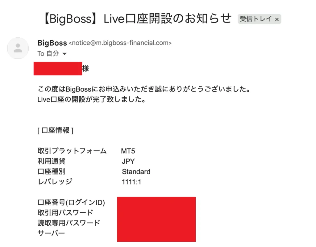 BigBossの口座開設方法3